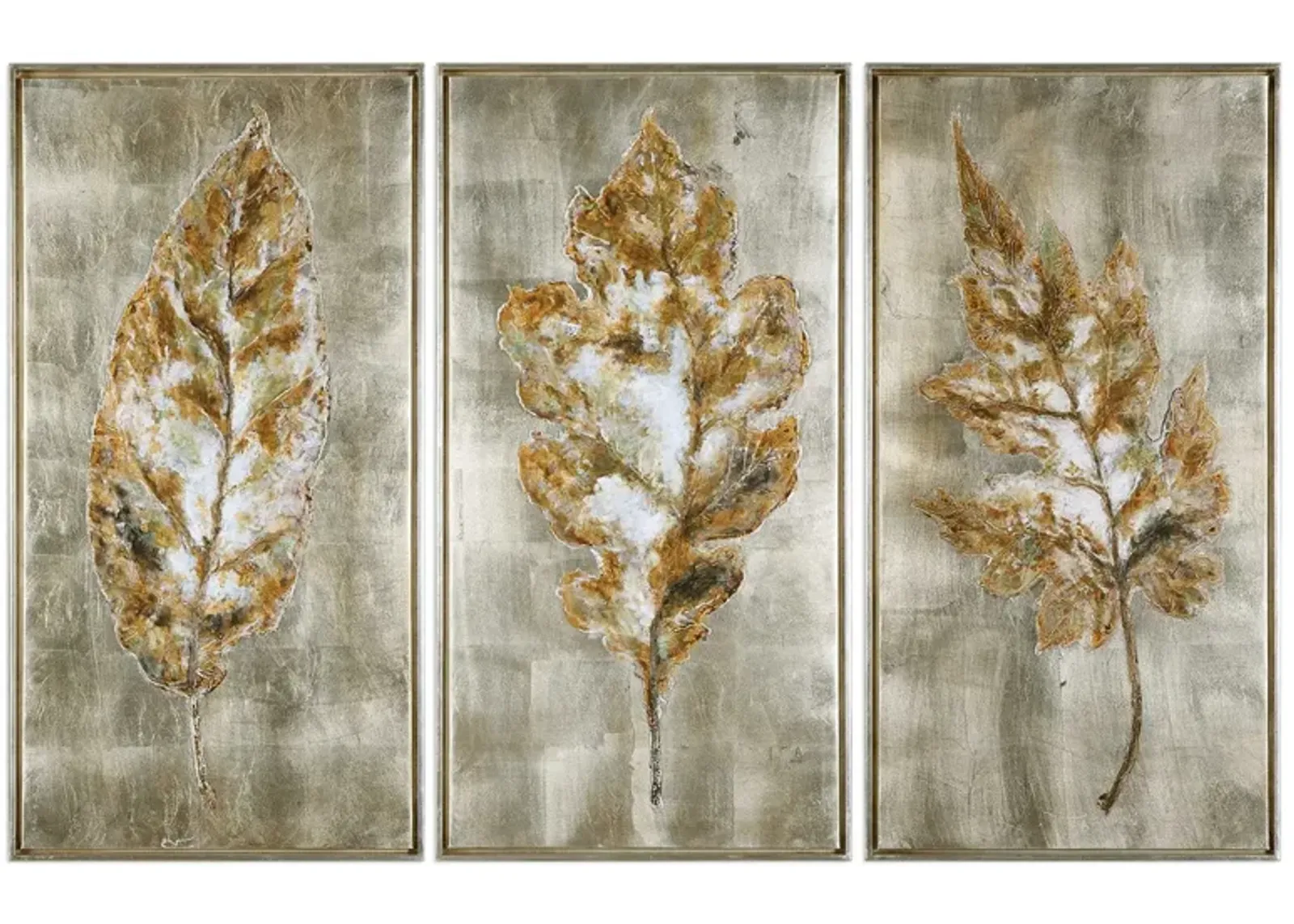 Set of 3 Champagne and Silver Leaves Wall Decor 21"W x 41"H