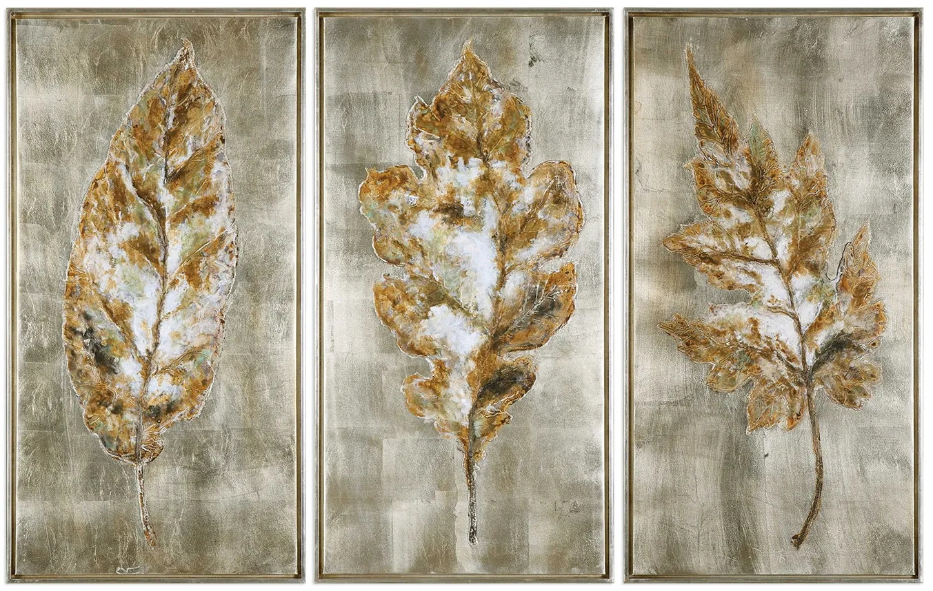Set of 3 Champagne and Silver Leaves Wall Decor 21"W x 41"H