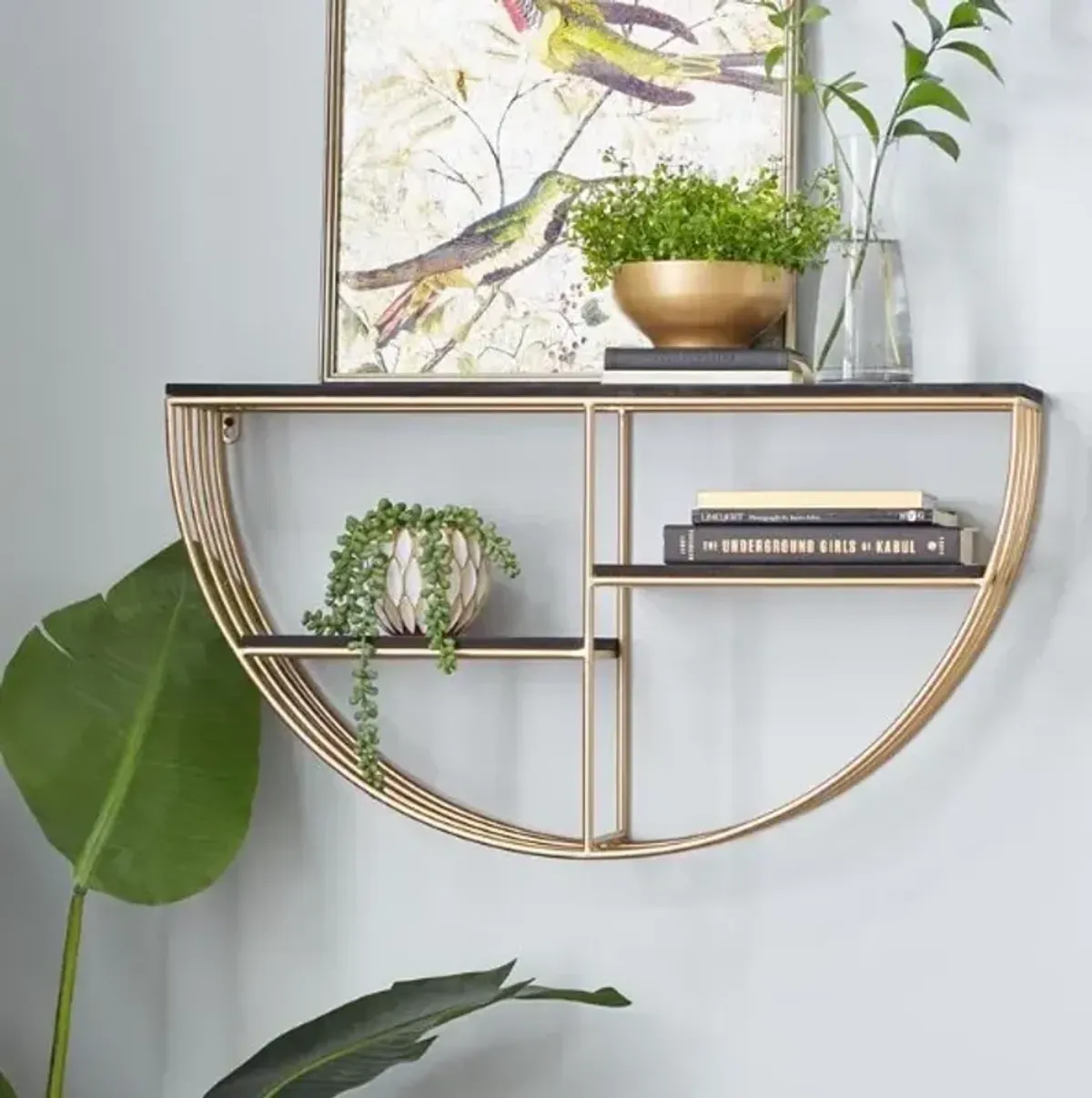 Gold Metal Wall Shelf 28"W x 15.5"H