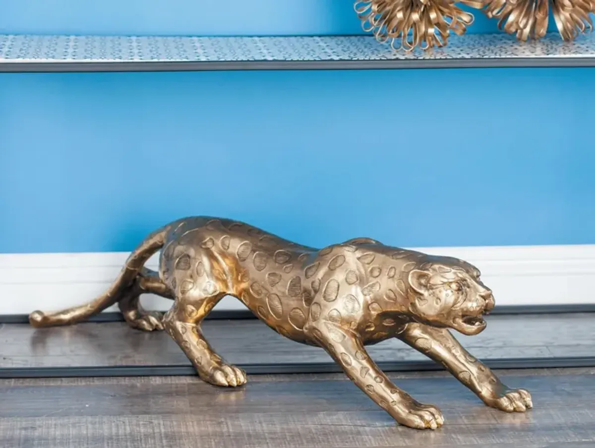 Gold Bling Leopard Statue 34"W x 8"H