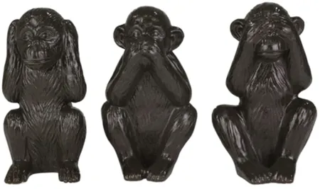 Set of 3 Black Ceramic "Hear, Speak, See" Monkeys 6.5"W x 12"H