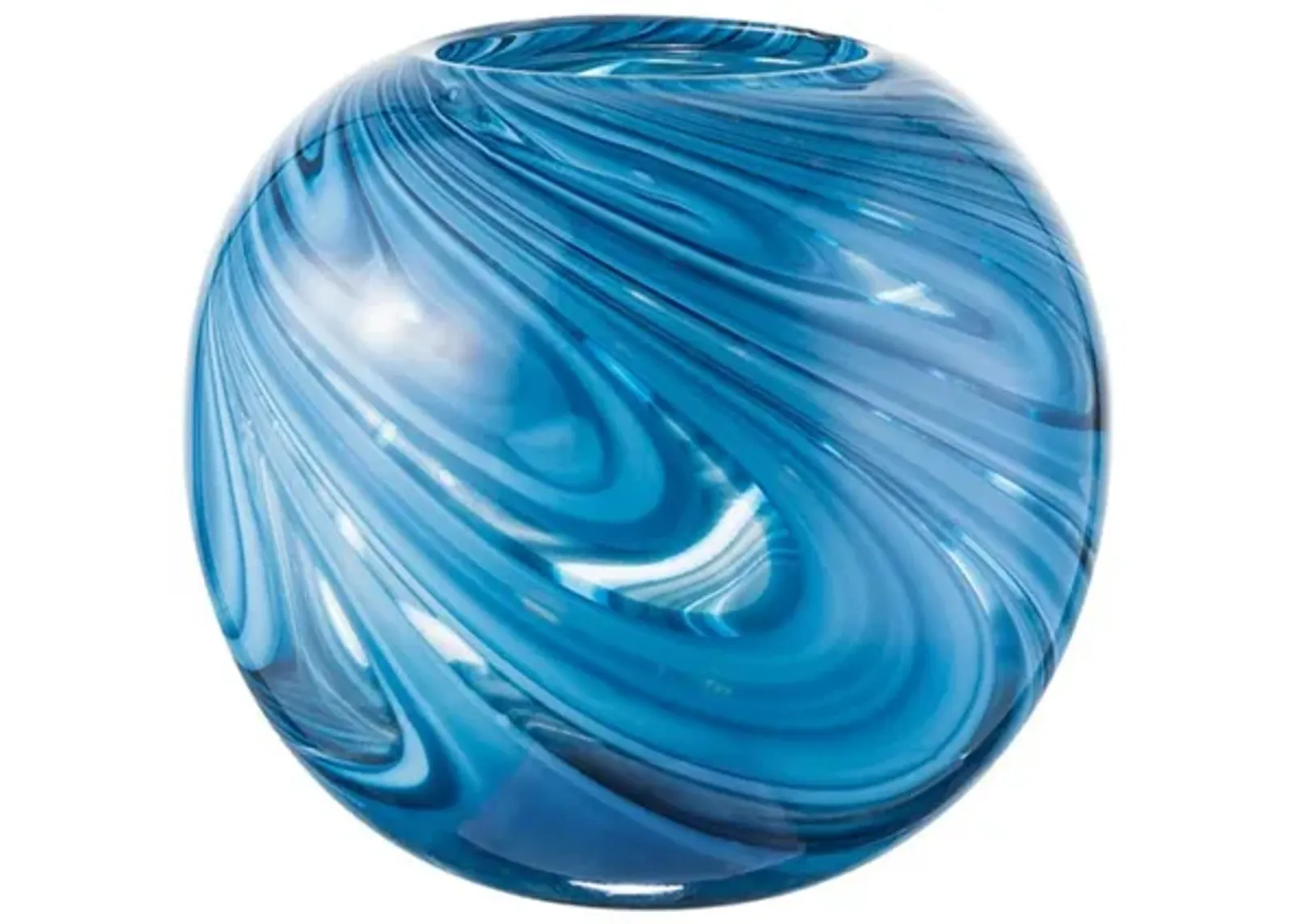 Blue Swirl Glass Vase 8"W x 7"H