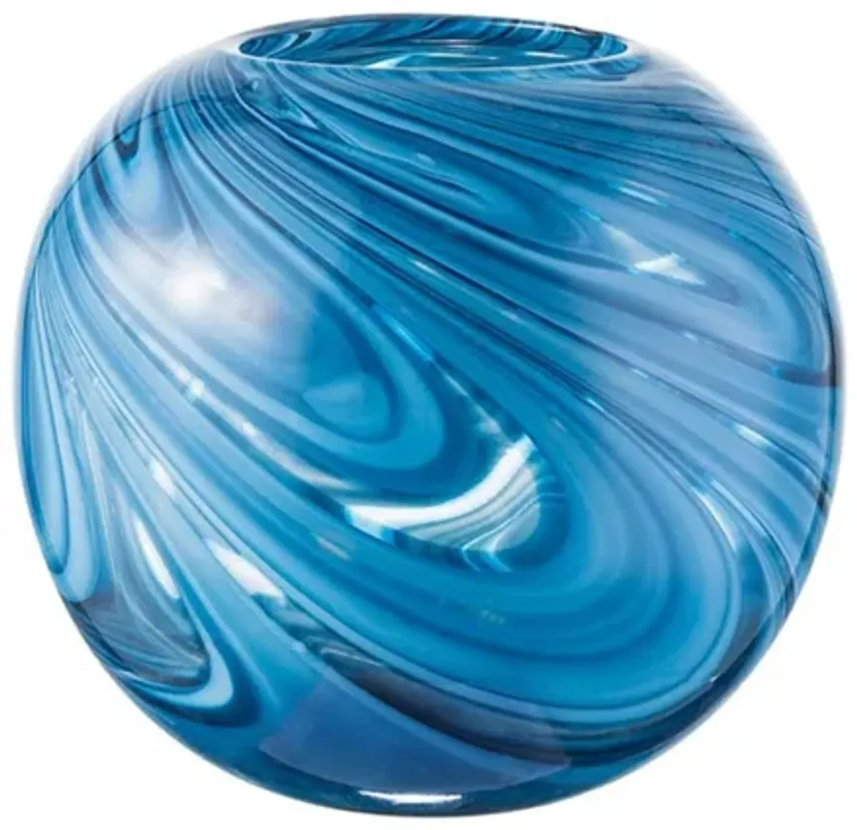 Blue Swirl Glass Vase 8"W x 7"H