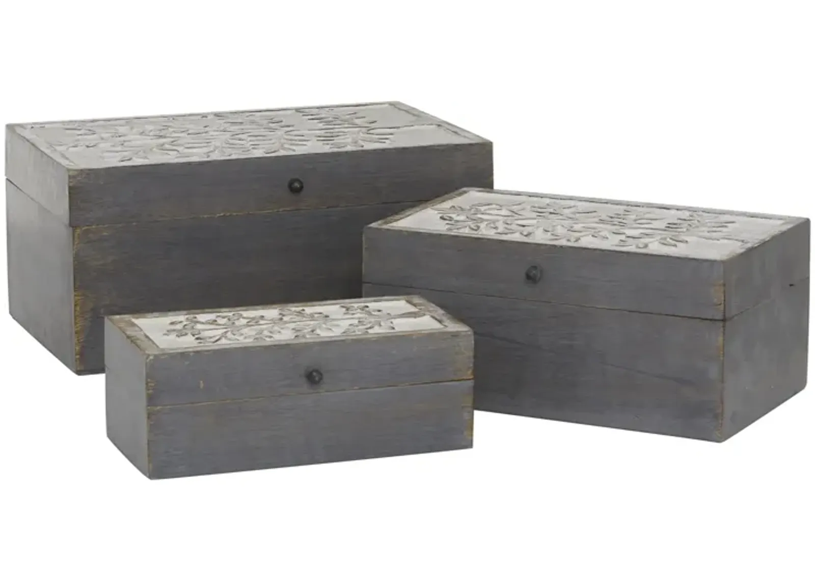 Set of 3 Grey Wood Boxes 8/10/12"