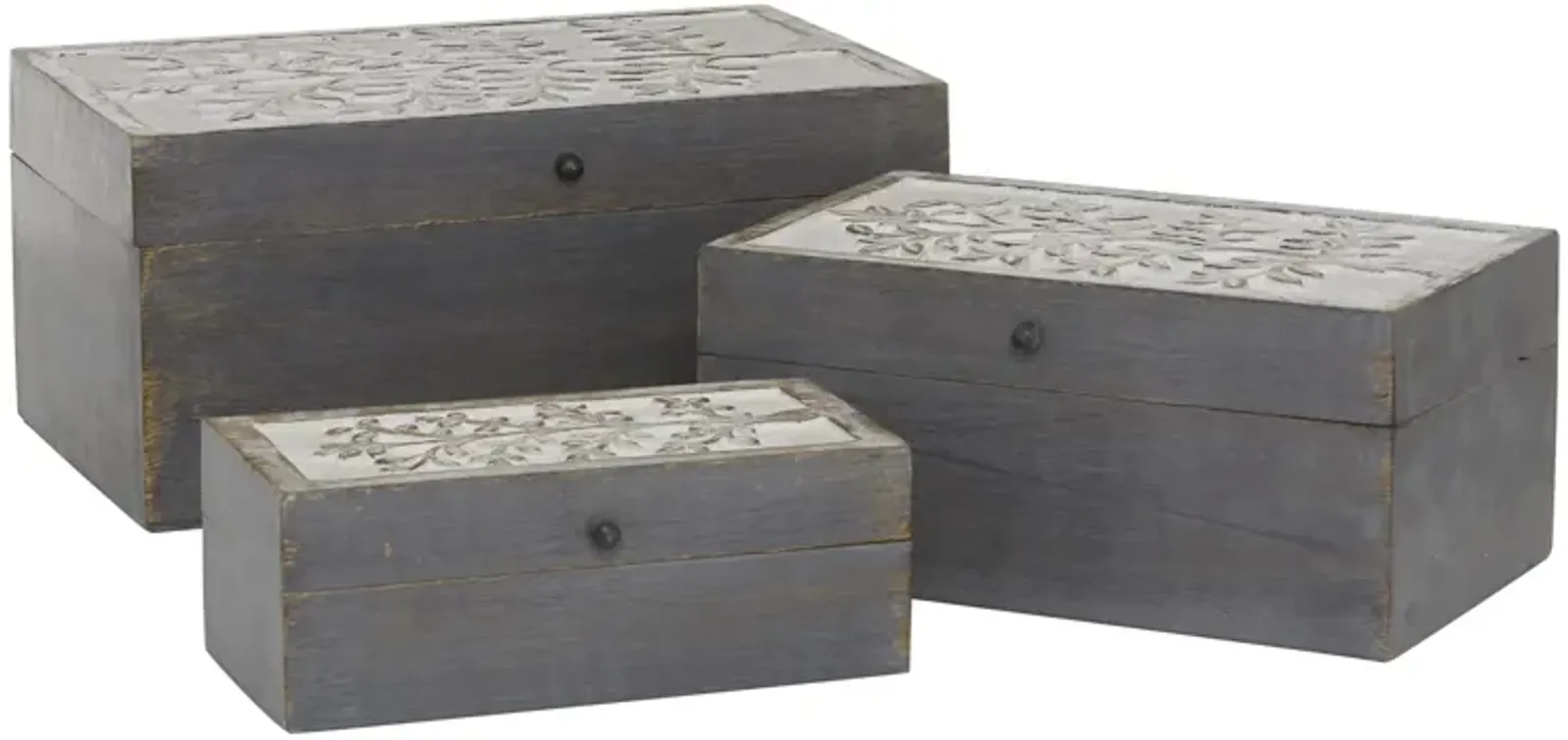 Set of 3 Grey Wood Boxes 8/10/12"