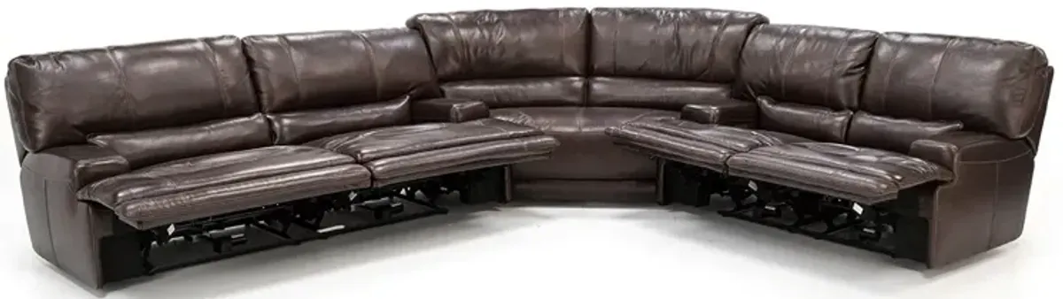 Placier 3-Pc. Leather Power Headrest Reclining Sectional w/Sofa and Loveseat in Coffee