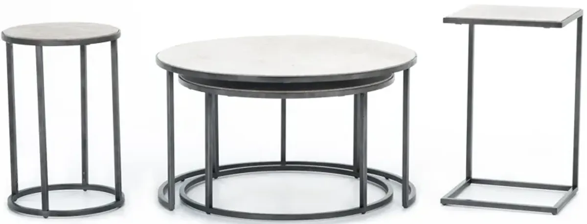 Modern Basics C-Shaped End Table In Natural Travertine Bronze