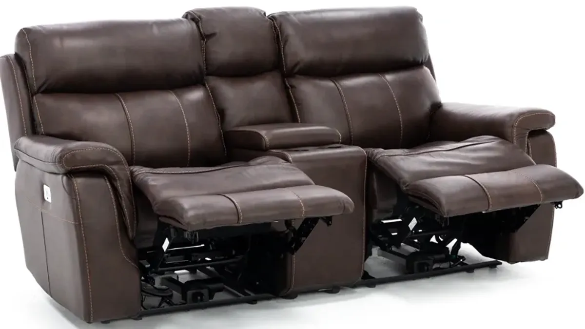 Shane Leather 3-Pc. Power Headrest Reclining Console Loveseat