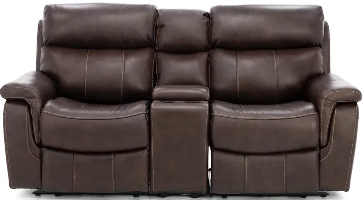 Shane Leather 3-Pc. Power Headrest Reclining Console Loveseat