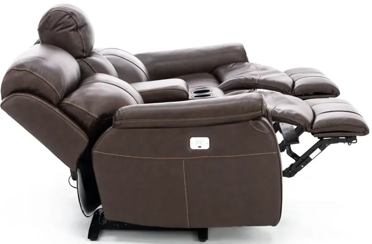 Shane Leather 3-Pc. Power Headrest Reclining Console Loveseat