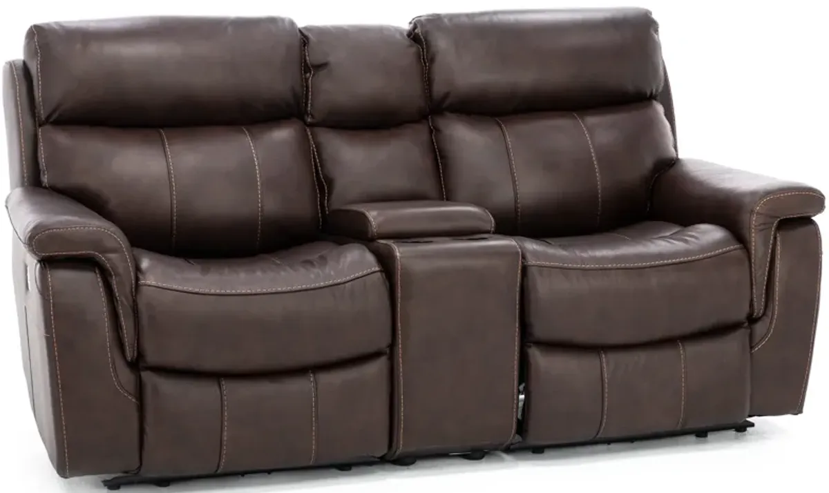 Shane Leather 3-Pc. Power Headrest Reclining Console Loveseat