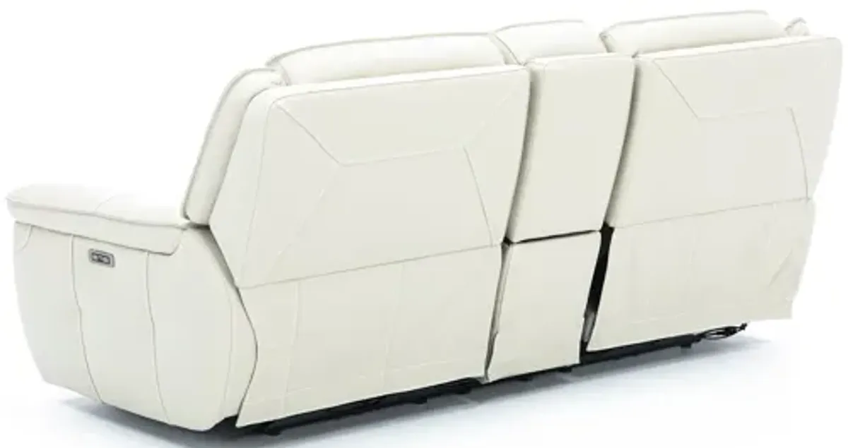 Arthur Leather Power Headrest Reclining Console Loveseat in Ivory