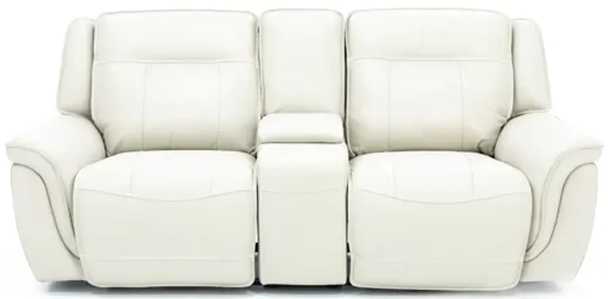 Arthur Leather Power Headrest Reclining Console Loveseat in Ivory