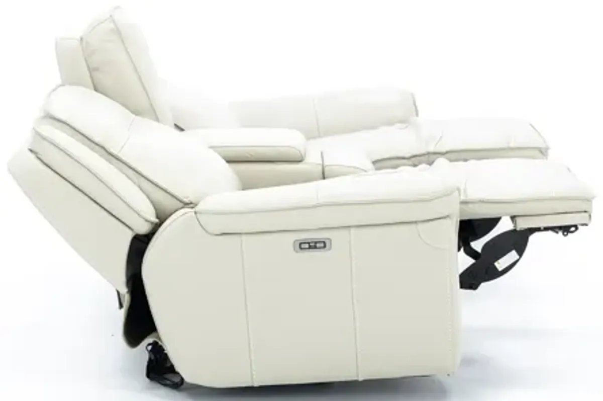 Arthur Leather Power Headrest Reclining Console Loveseat in Ivory