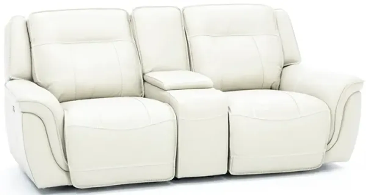 Arthur Leather Power Headrest Reclining Console Loveseat in Ivory