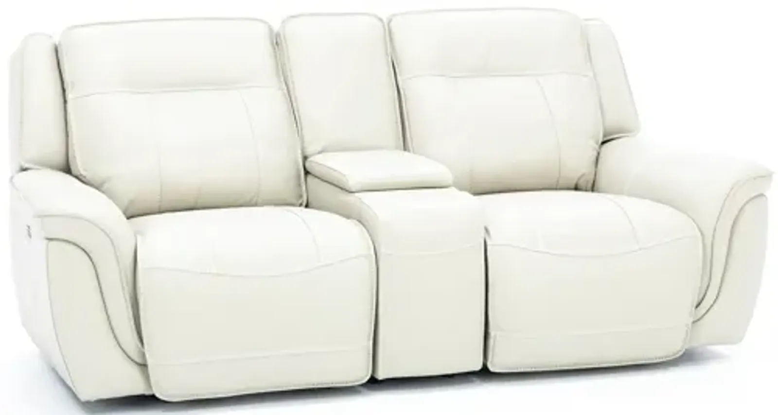 Arthur Leather Power Headrest Reclining Console Loveseat in Ivory