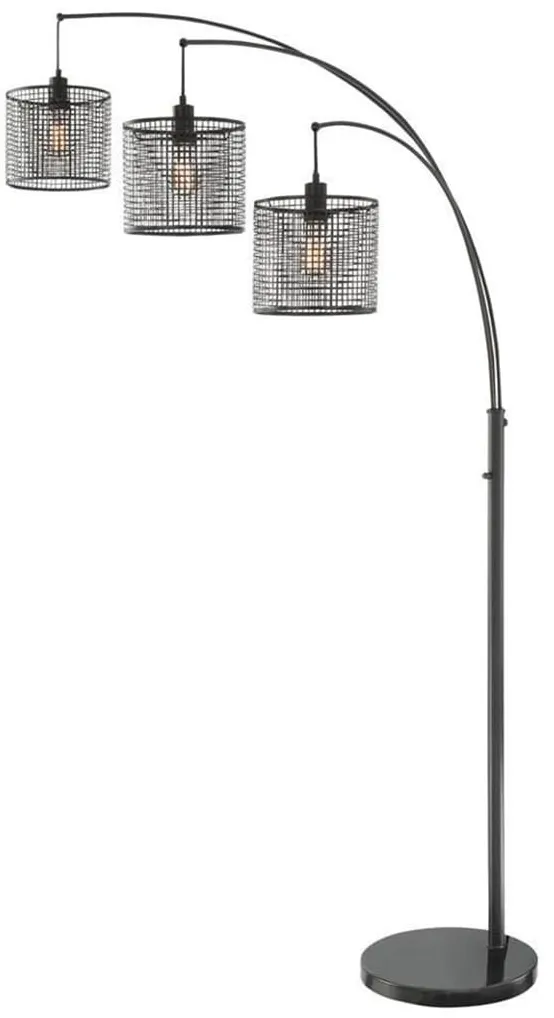 Black Caged 3-Light Arc Lamp With Edison Bulbs 86.5"H