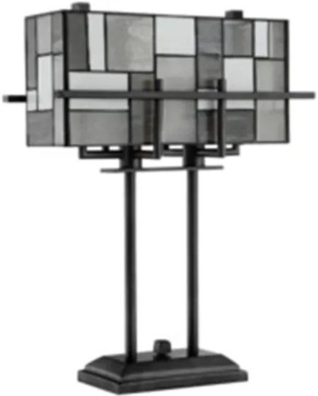 Grey Rectangular Shade Tiffany-Style Glass Table Lamp 21"H