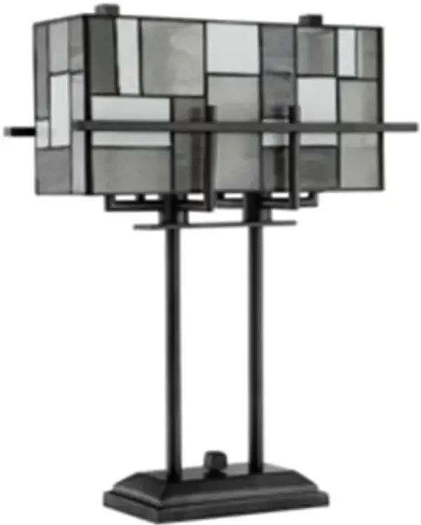 Grey Rectangular Shade Tiffany-Style Glass Table Lamp 21"H