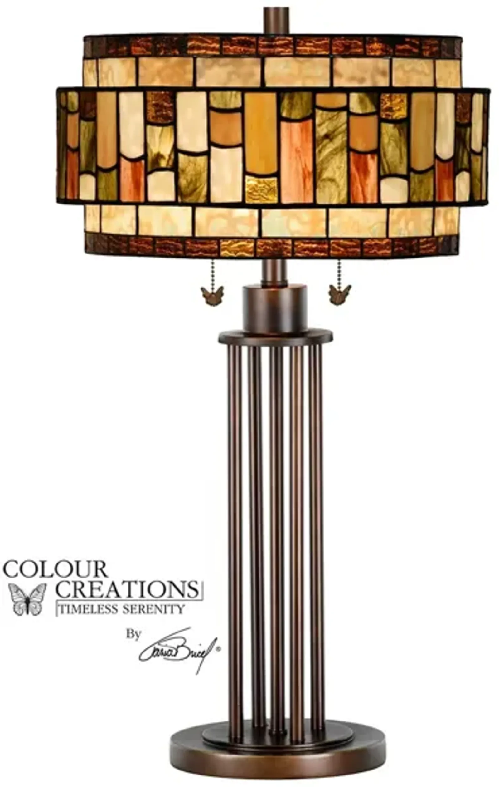 Brown Tones Drum Shade Tiffany-Style Glass Table Lamp 30"H