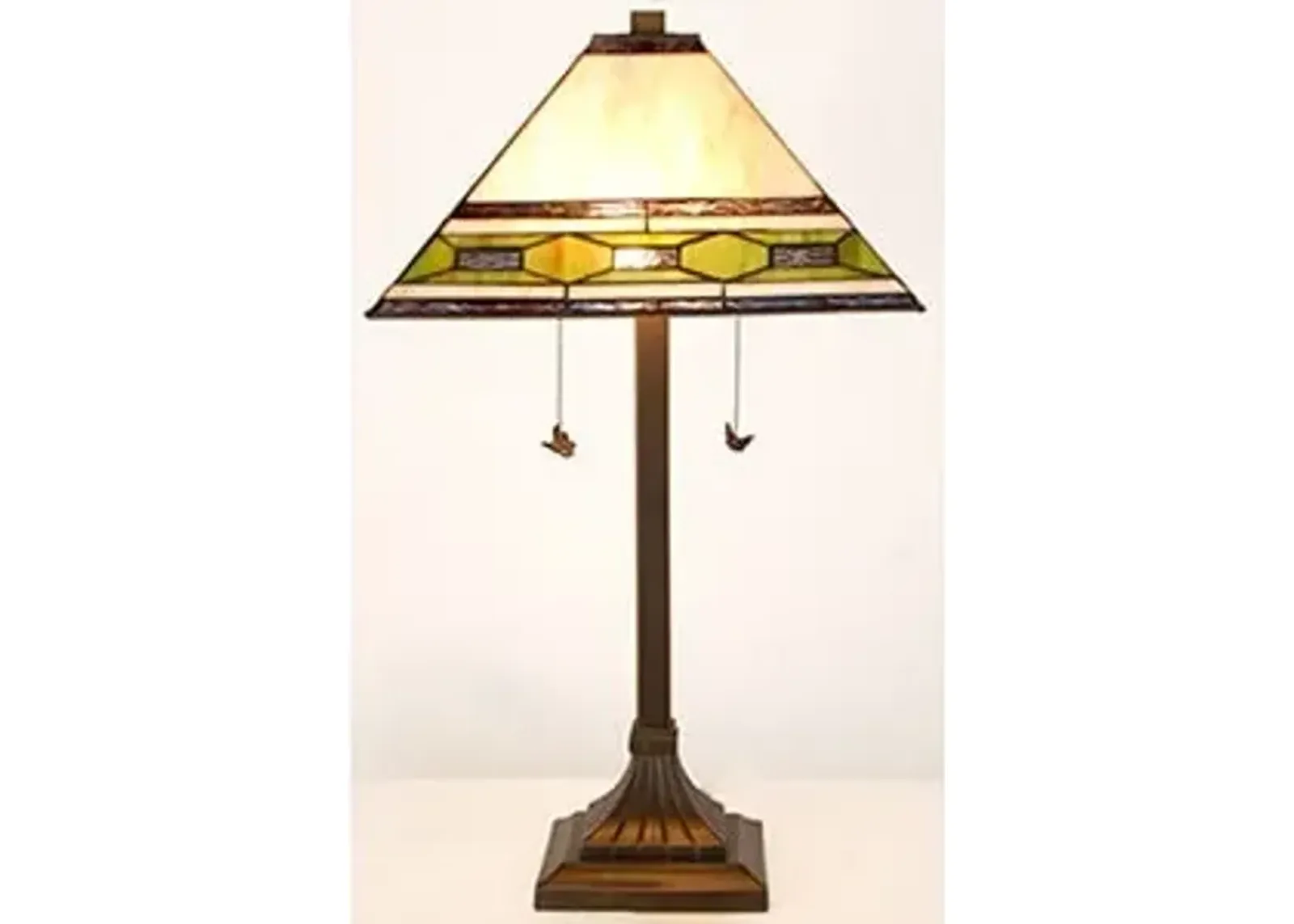 Lance Cream and Green Tiffany-Style Glass Table Lamp 26"H