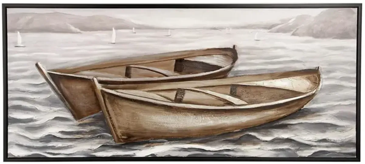 Two Boats Framed Canvas Art 71"W x 31"H