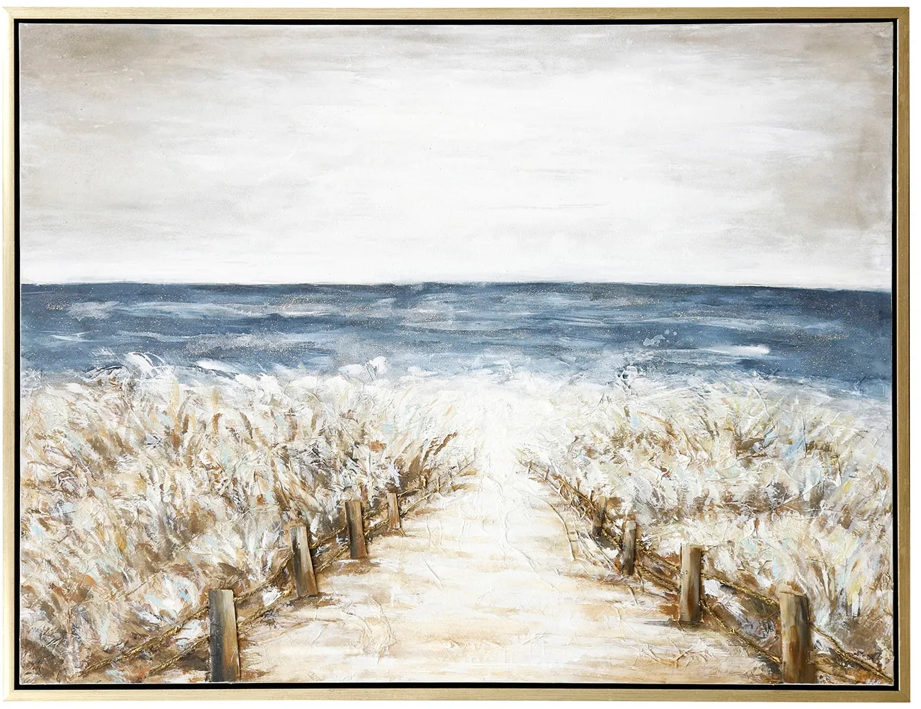Peaceful Beach Path Handpainted Framed Canvas 48"W x 36"H