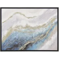 Blue Waves Glitter Framed Canvas Oil Painting 60"W x 40"H