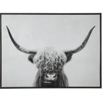 Black and White Highland Cow Framed Canvas Art 48"W x 36"H