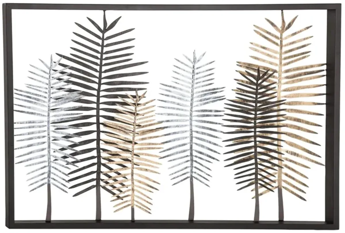 Bronze, Silver, and Gold Metal Feathers Wall Decor 45"W x 30"H