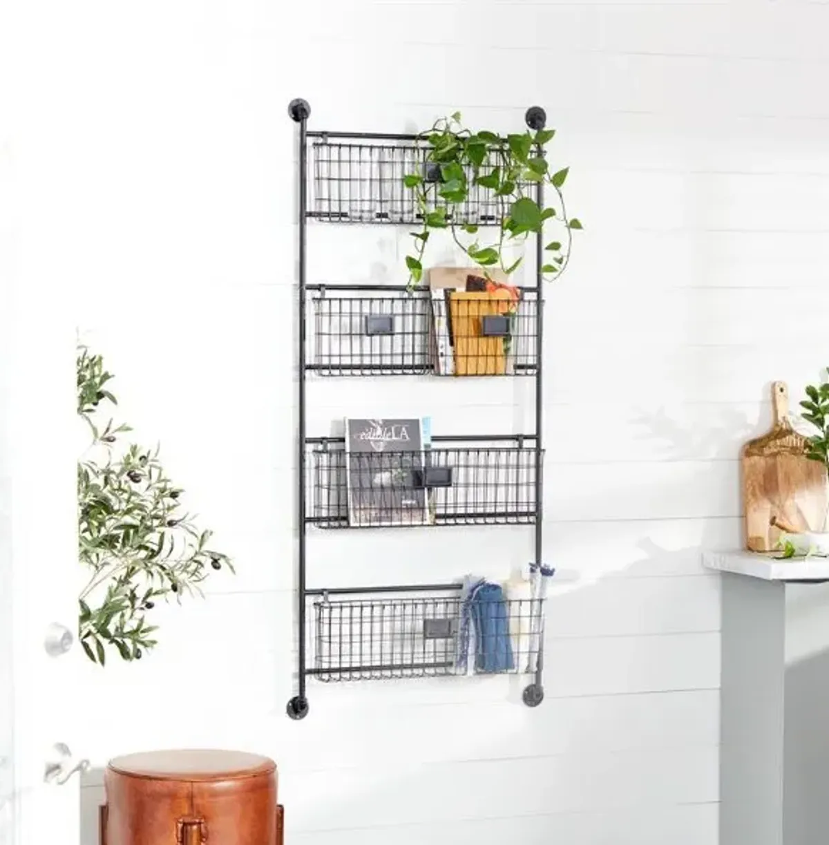 Metal Baskets Wall Shelf 24"W x 61"H
