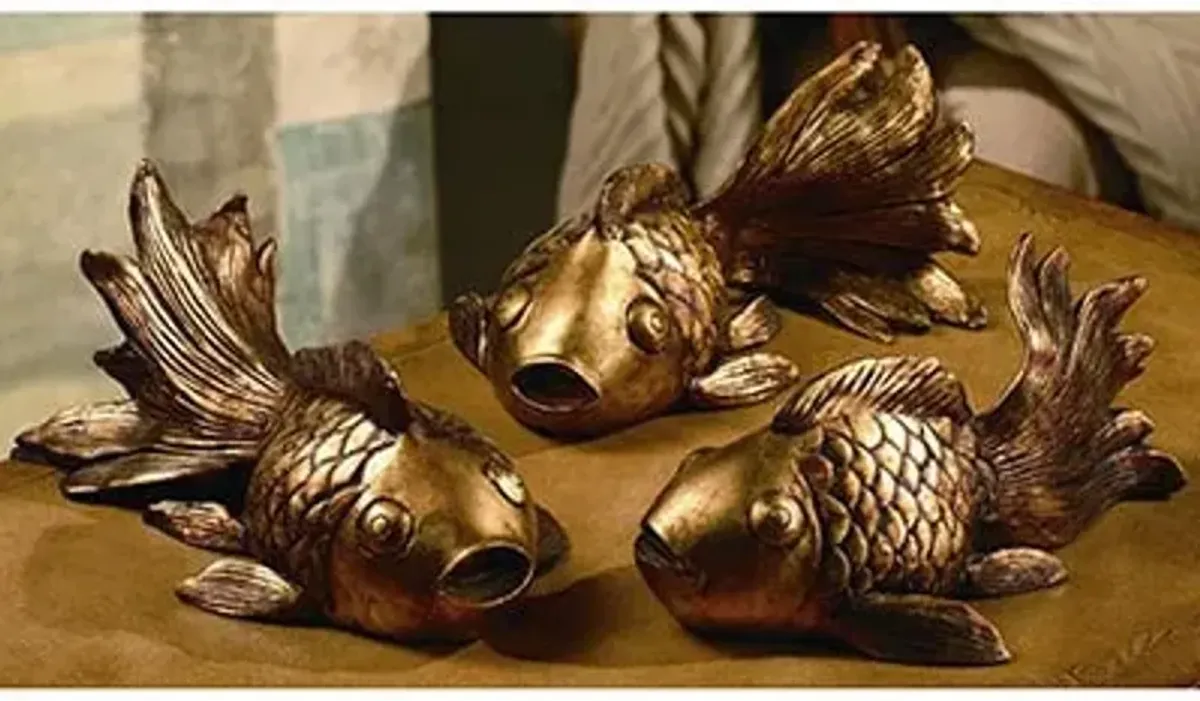 Set of 3 Gold Koi Statues 12"W x 5"D x 7"H