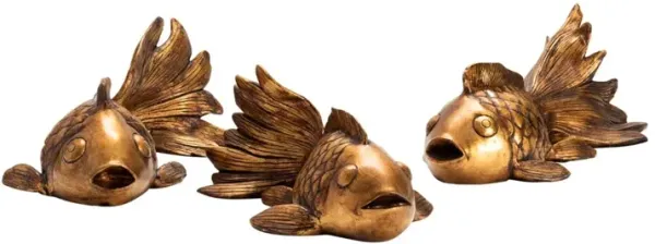 Set of 3 Gold Koi Statues 12"W x 5"D x 7"H