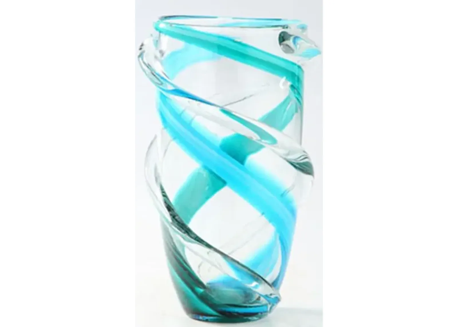 Small Blue and Clear Twist Glass Vase 6"W x 10"H