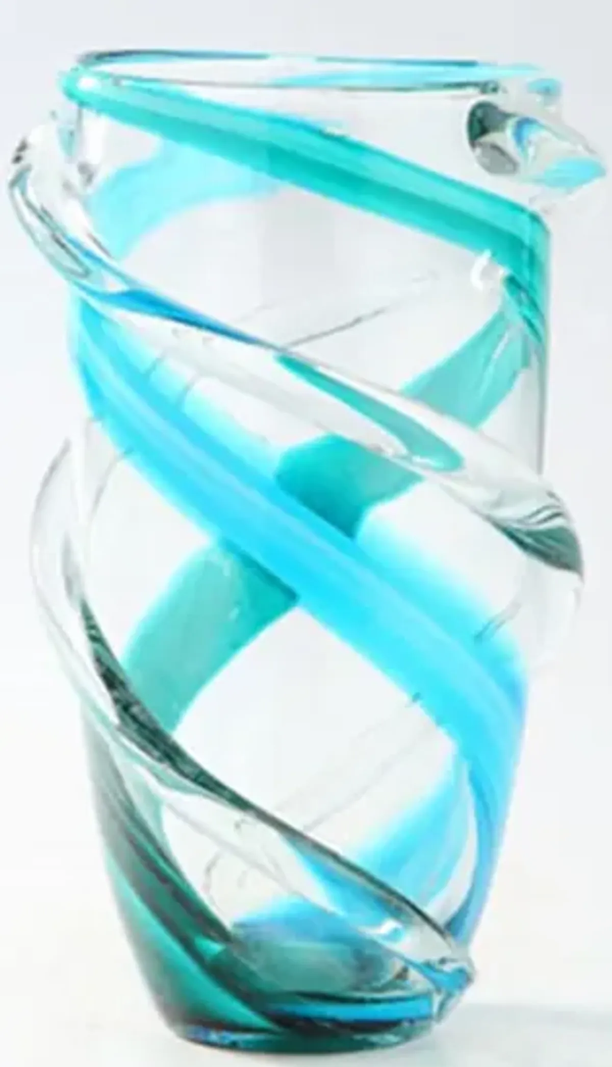 Small Blue and Clear Twist Glass Vase 6"W x 10"H