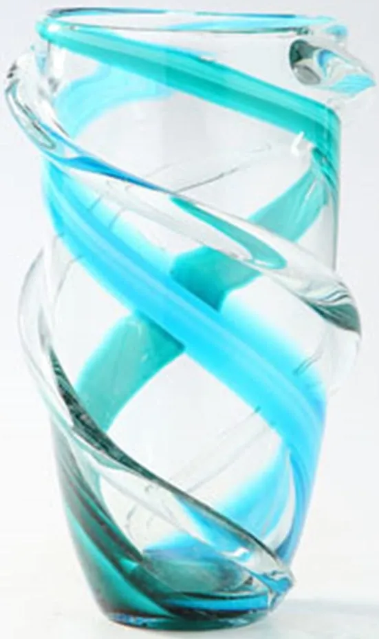 Small Blue and Clear Twist Glass Vase 6"W x 10"H