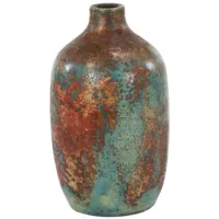 Small Teal and Bronze Terracotta Vase 7"W x 12"H