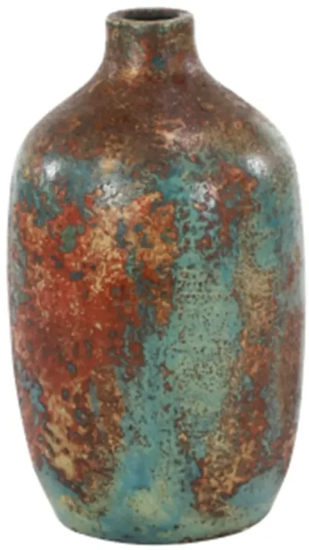 Small Teal and Bronze Terracotta Vase 7"W x 12"H