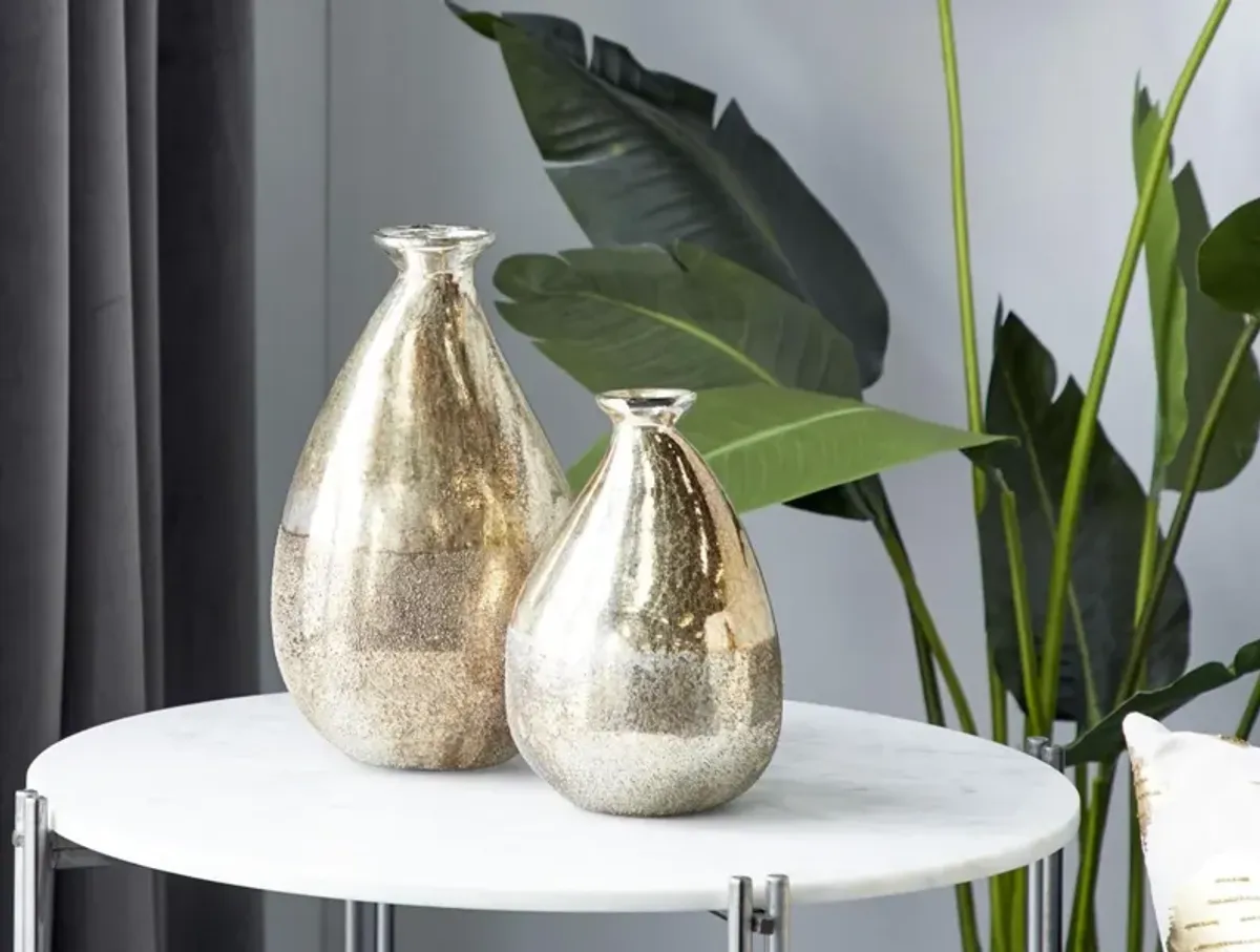 Set of 2 Gold Glass Vases 9/12"H