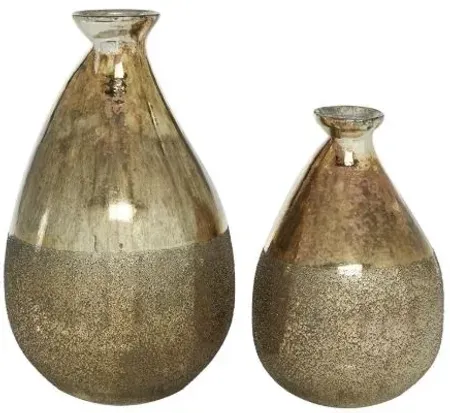Set of 2 Gold Glass Vases 9/12"H
