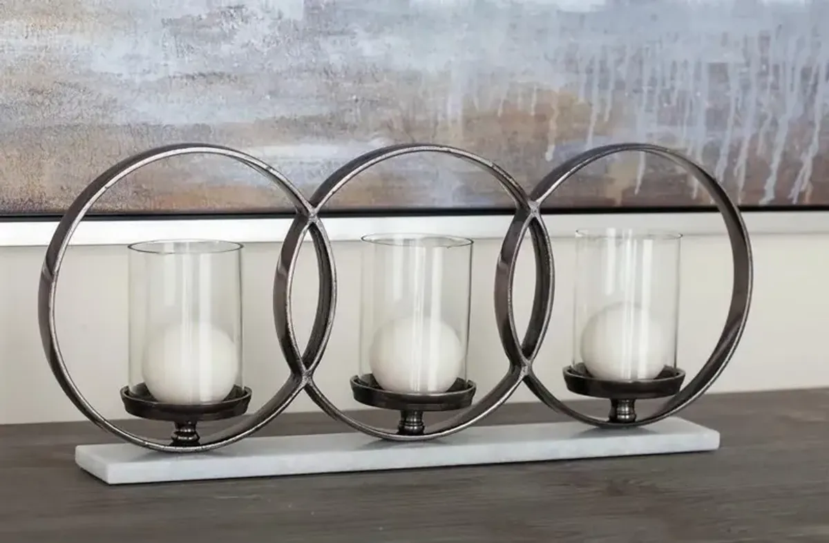 Metal Marble and Glass Circles Candleholder 21"W x 9"H