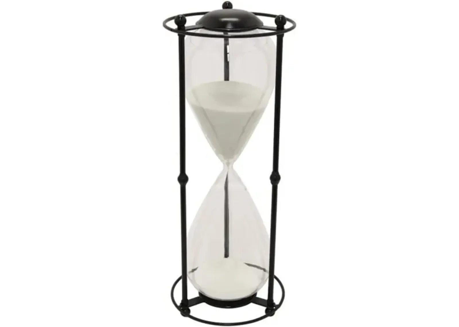 Black Metal and Glass Sand Timer 7"W x 19"H