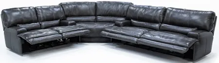 Placier 3-Pc. Leather Power Headrest Reclining Sectional in Charcoal