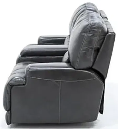 Placier Leather Power Headrest Console Reclining Loveseat in Charcoal