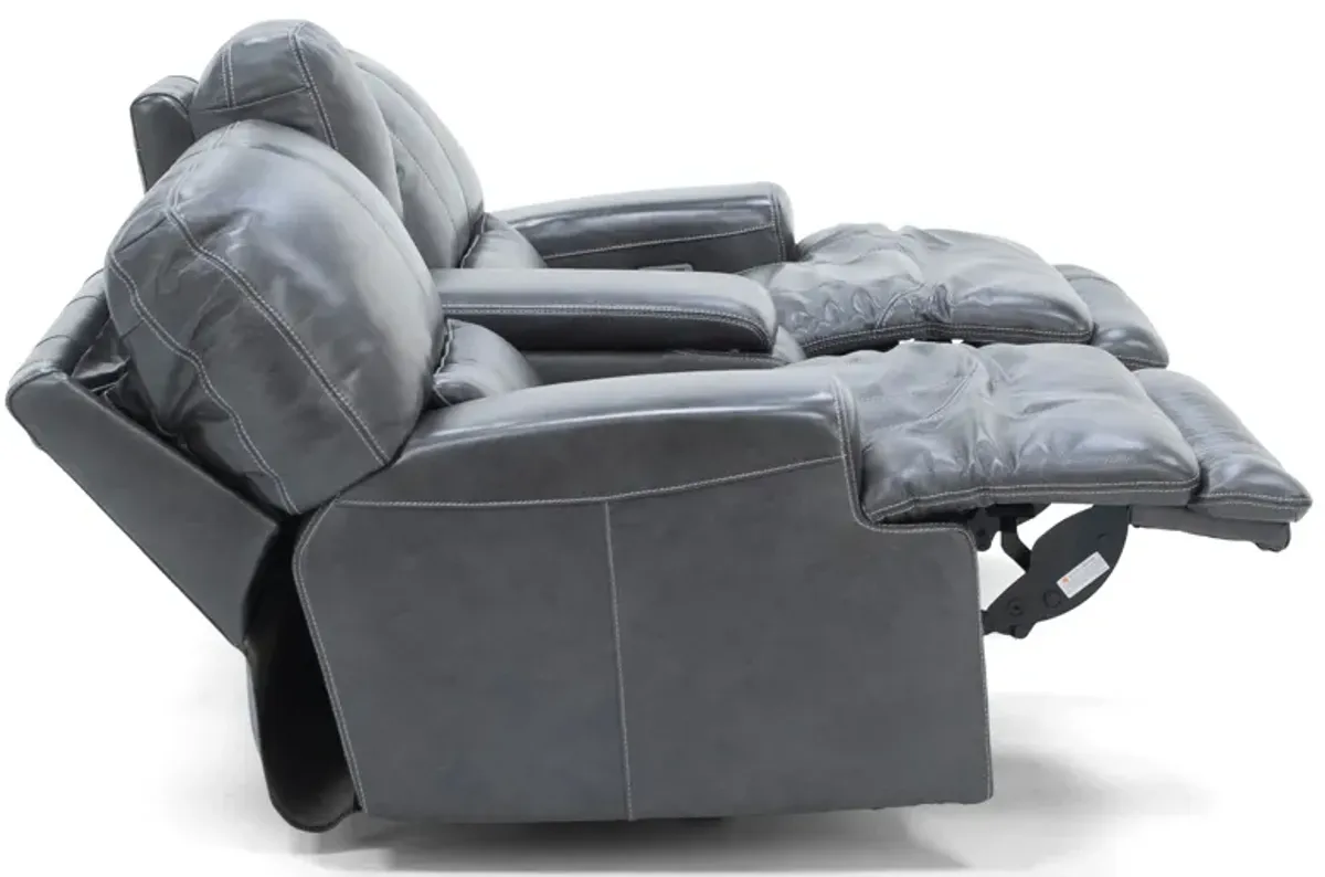 Placier Leather Power Headrest Console Reclining Loveseat in Charcoal