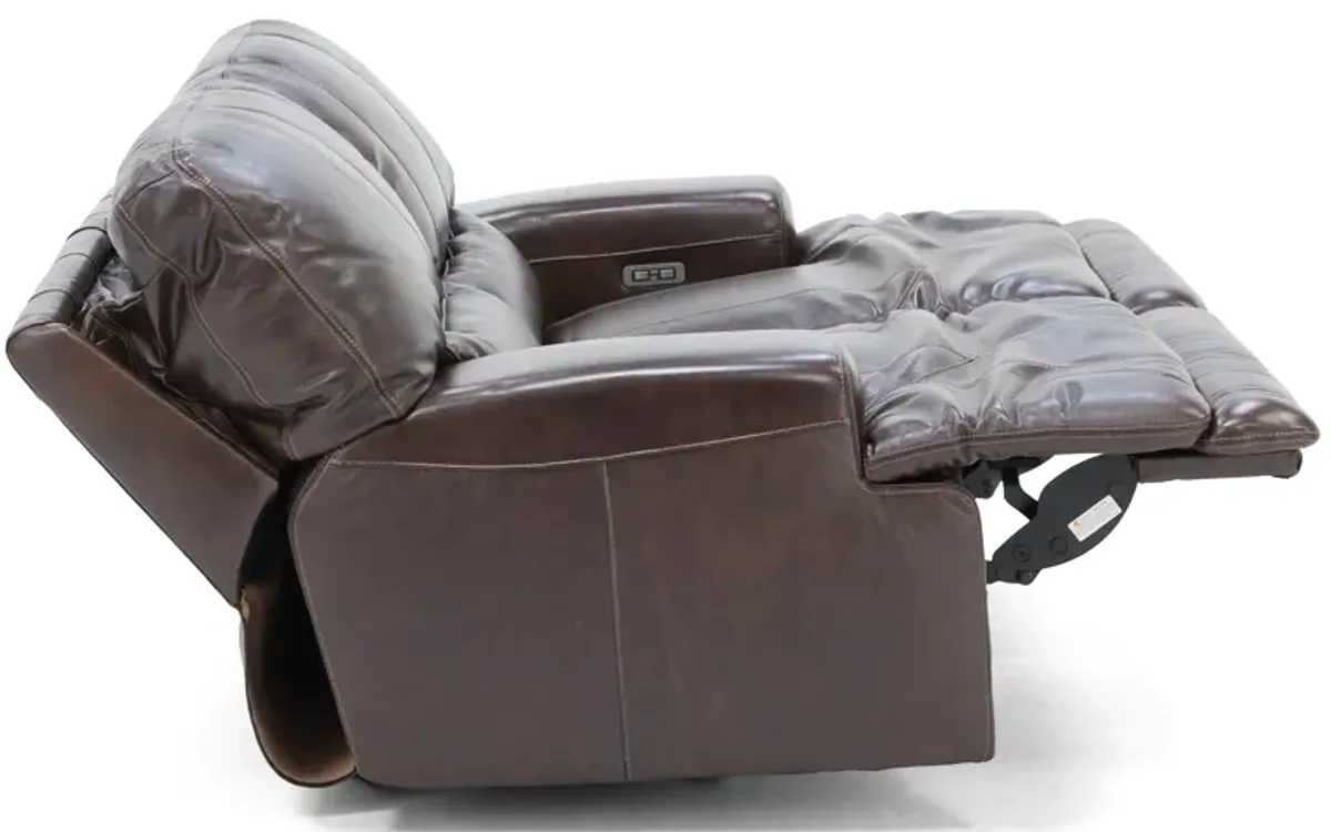 Placier Leather Power Headrest Reclining Loveseat in Coffee