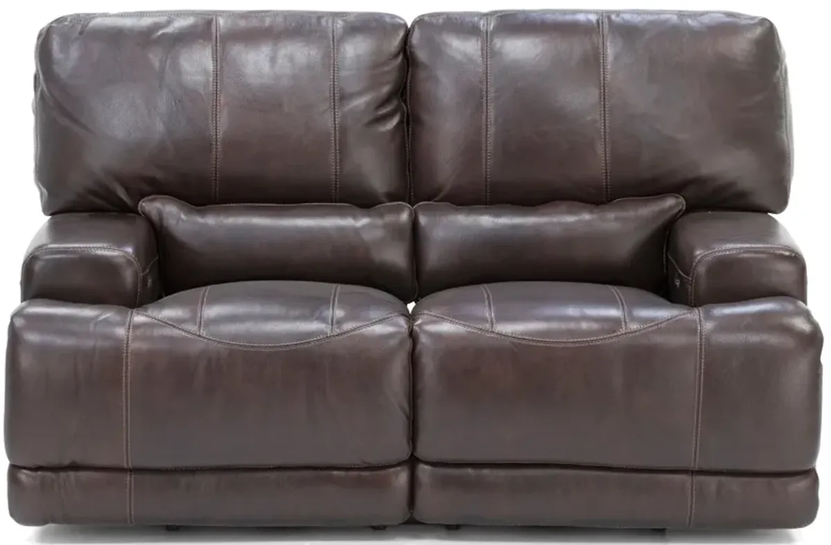 Placier Leather Power Headrest Reclining Loveseat in Coffee