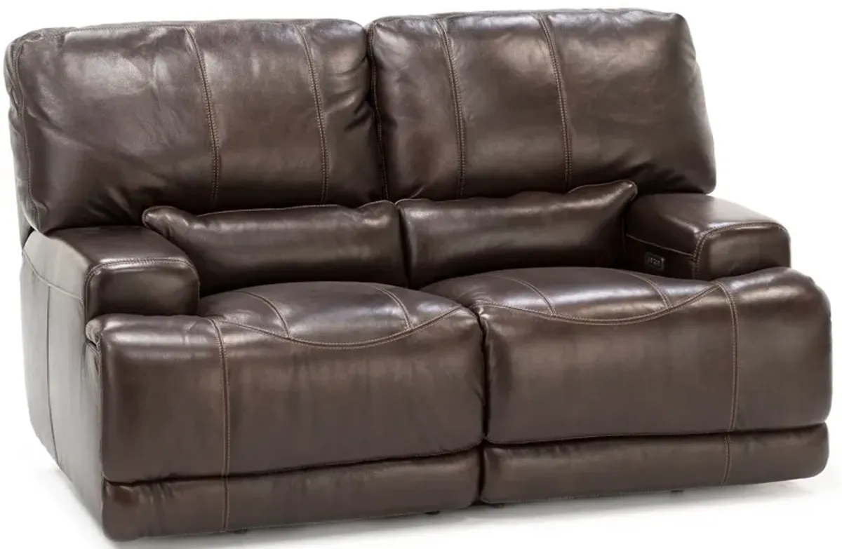 Placier Leather Power Headrest Reclining Loveseat in Coffee