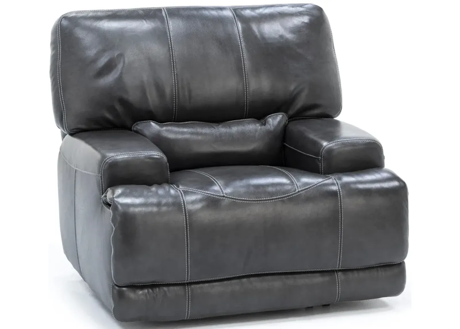 Placier Leather Power Headrest Recliner in Charcoal