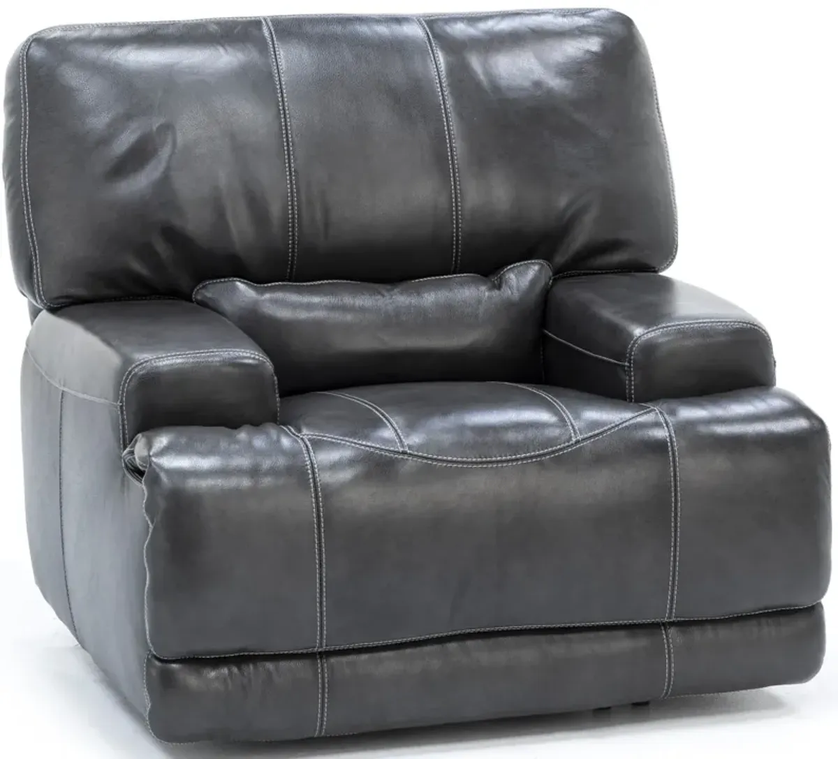 Placier Leather Power Headrest Recliner in Charcoal